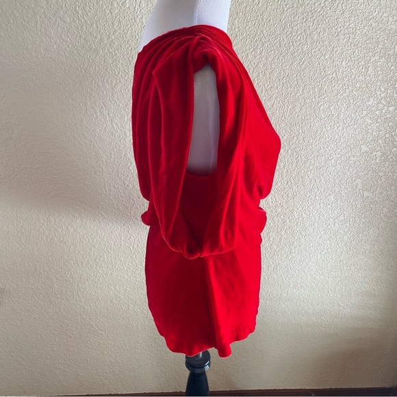 Eva Franco Silk Daphne Top Blouse One Shoulder Velvet Red Ruched: 10 - Picture 3 of 14